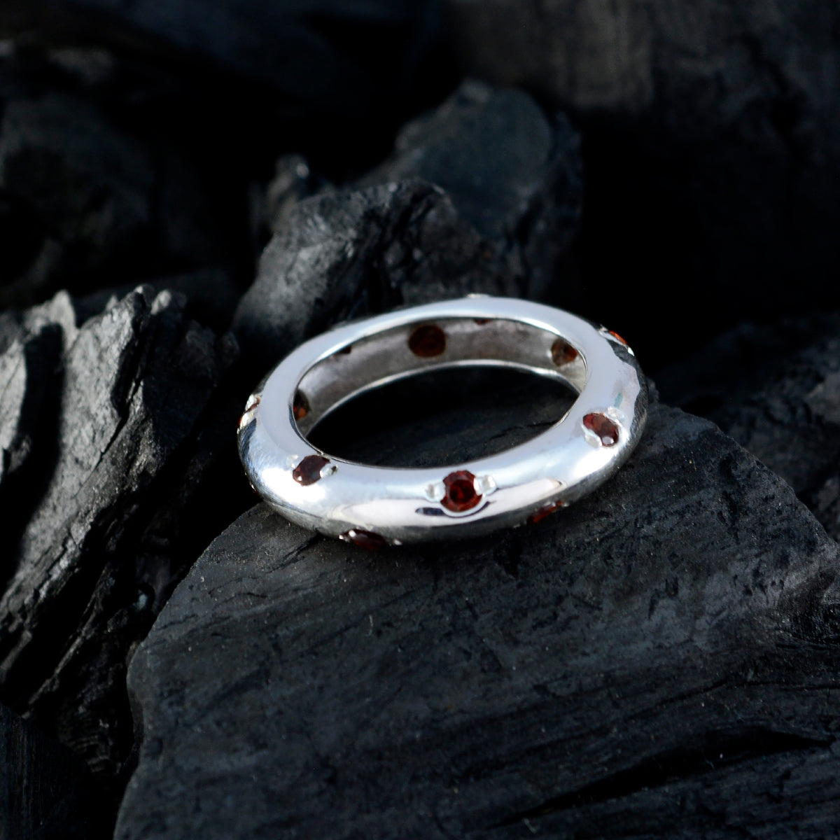 Garnet multiple German 925 Silver Red Gemstones Slim Eternity Band Jewelry