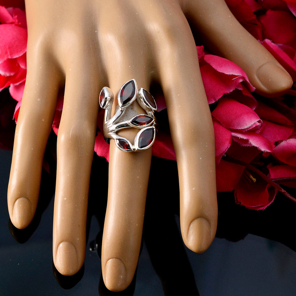 Garnet Hexa Moroccan Sterling Silver Red Gems Versatile Leafy Ring Jewelry