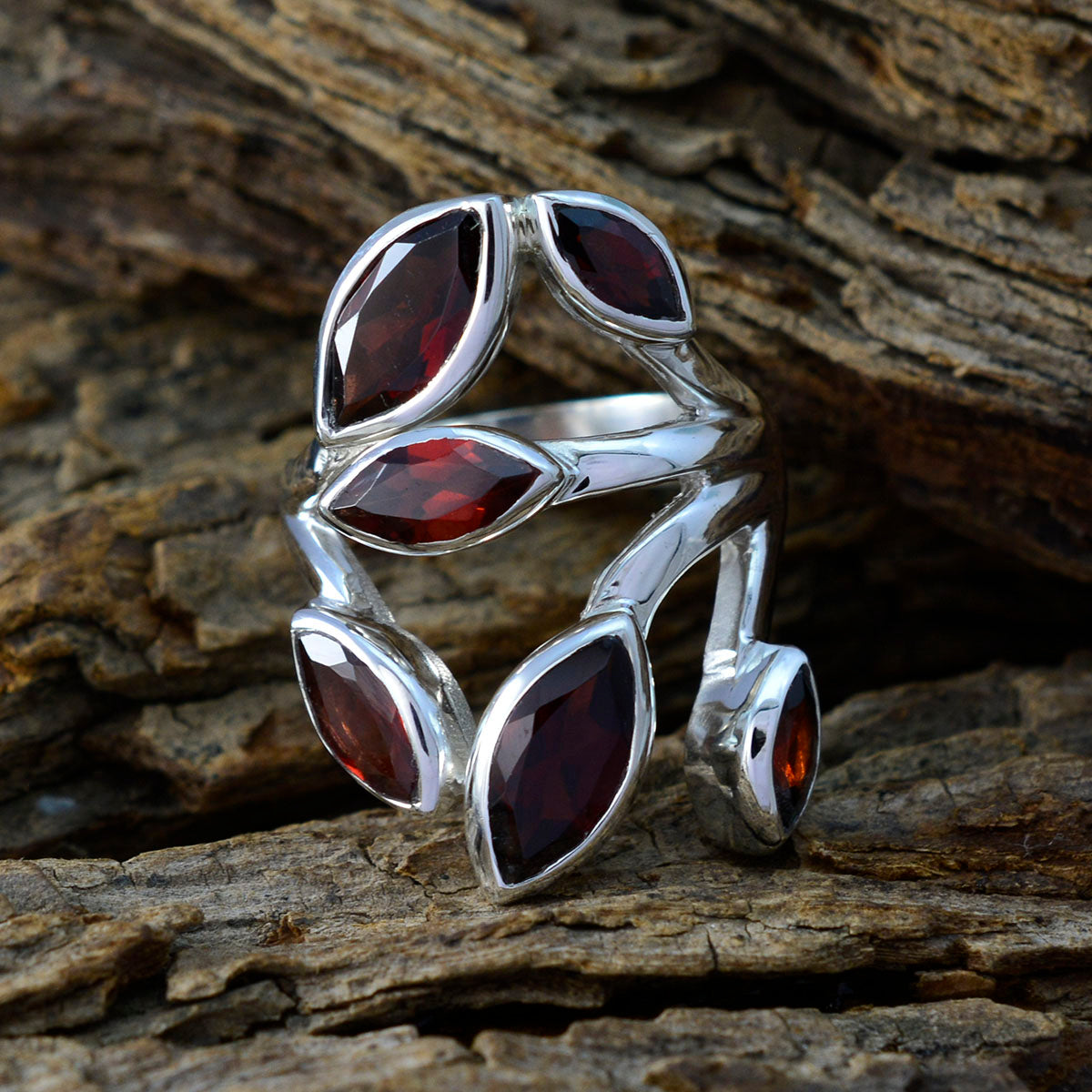Garnet Hexa Moroccan Sterling Silver Red Gems Versatile Leafy Ring Jewelry