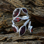 Garnet Hexa Moroccan Sterling Silver Red Gems Versatile Leafy Ring Jewelry