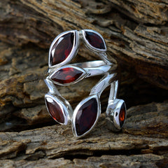 Garnet Hexa Moroccan Sterling Silver Red Gems Versatile Leafy Ring Jewelry