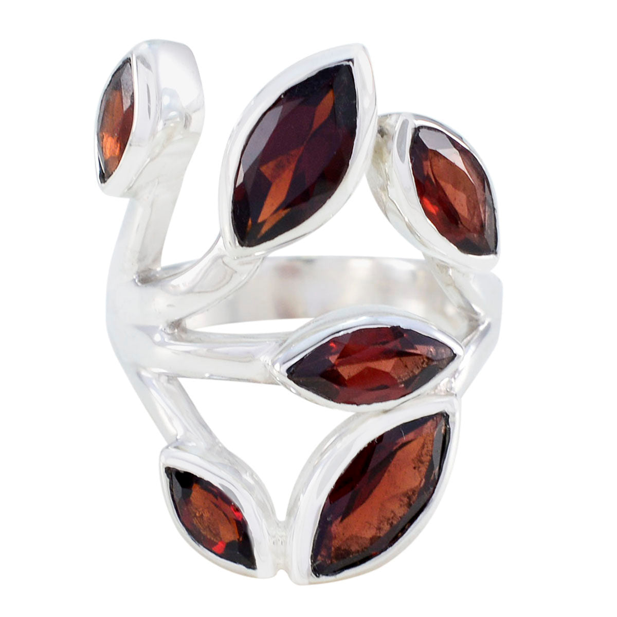Garnet Hexa Moroccan Sterling Silver Red Gems Versatile Leafy Ring Jewelry Главное изображение товара