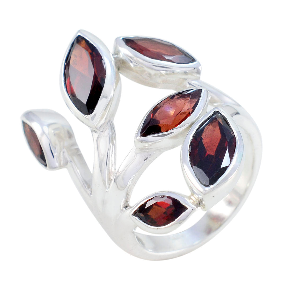 Garnet Hexa Moroccan Sterling Silver Red Gems Versatile Leafy Ring Jewelry
