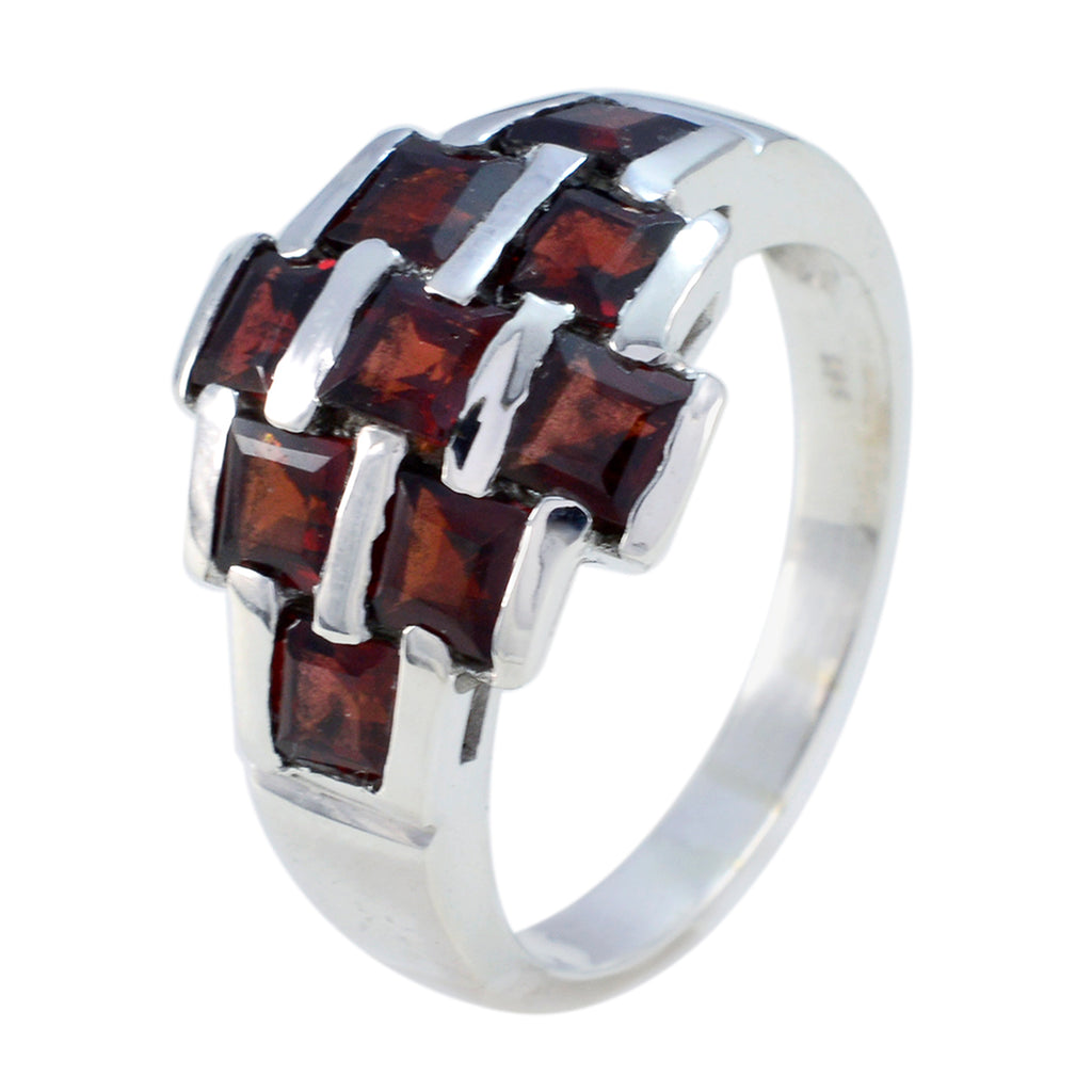 Garnet Navratna Egyptian 925 Sterling Silver Red Gems Mid weight Glamorous Ring Jewelry