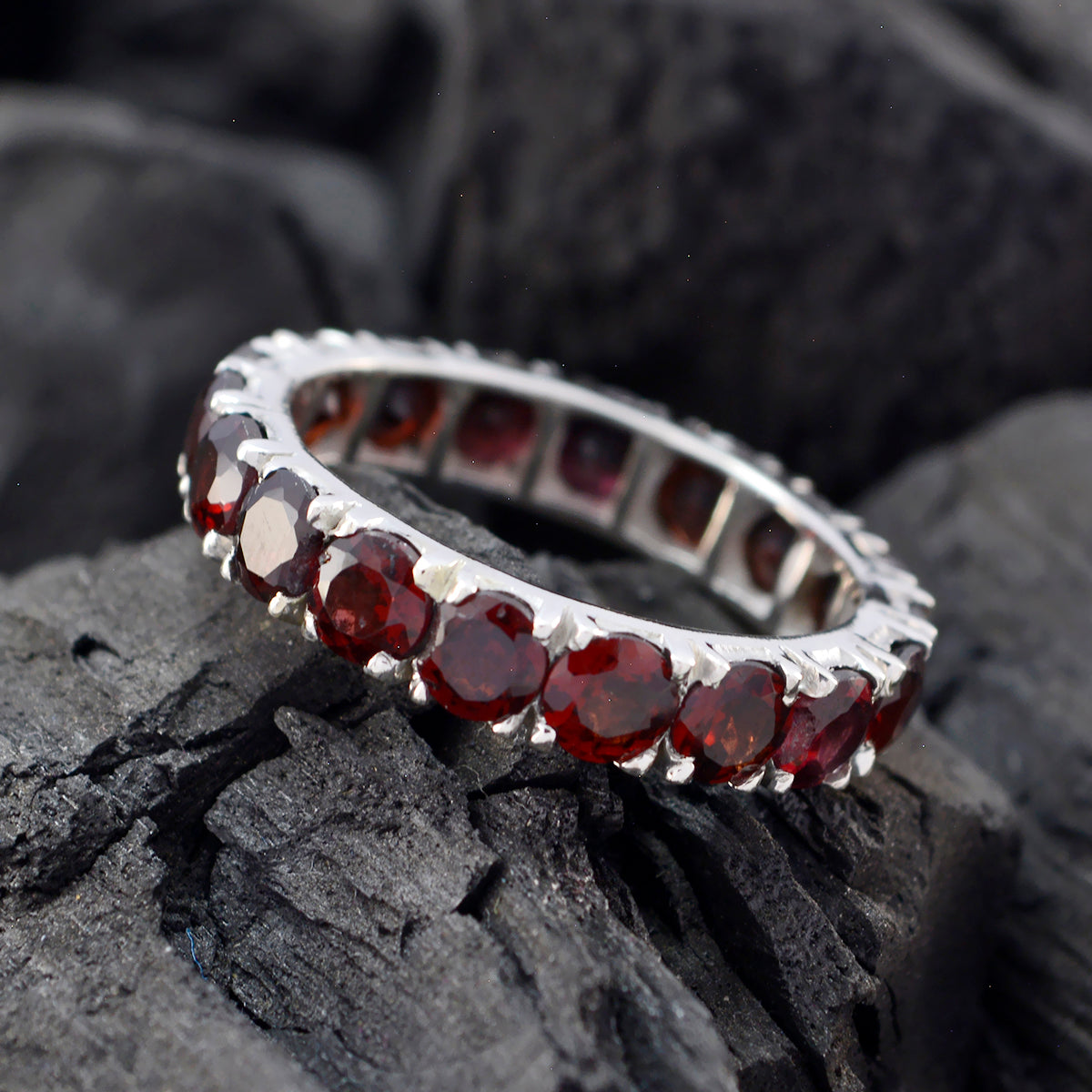 Garnet multiple Italian Sterling Silver Red Gemstone Edgy Eternity Band Jewellery