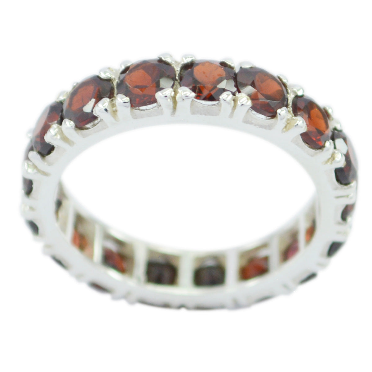 Garnet multiple Italian Sterling Silver Red Gemstone Edgy Eternity Band Jewellery Immagine principale del prodotto