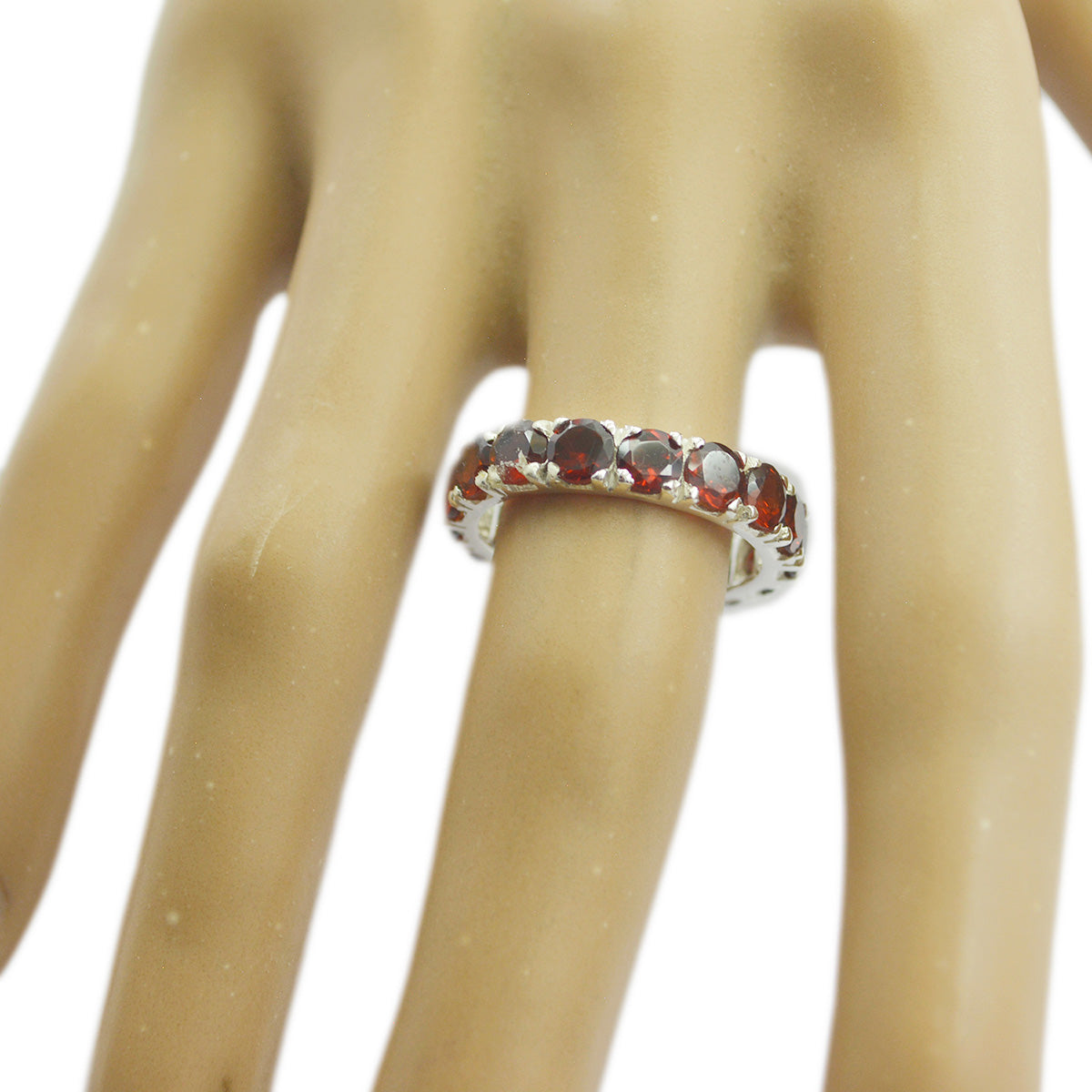 Garnet multiple Italian Sterling Silver Red Gemstone Edgy Eternity Band Jewellery