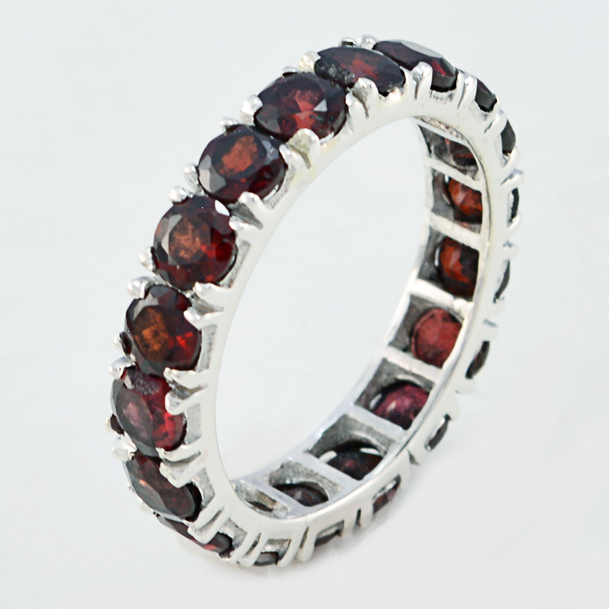 Garnet multiple Italian Sterling Silver Red Gemstone Edgy Eternity Band Jewellery