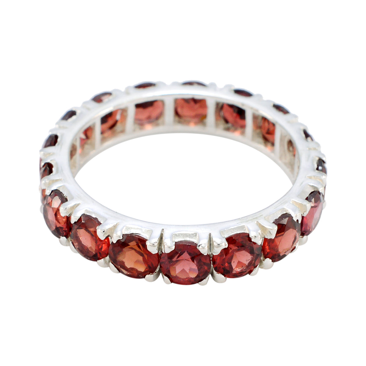 Garnet multiple French 925 Sterling Silver Red Gemstones Featherlight Eternity Band Jewelry Hoofdafbeelding