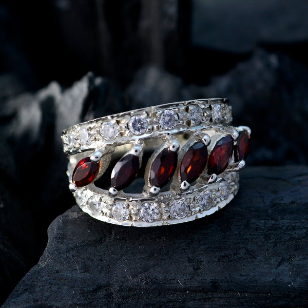 Garnet Hexa French 925 Sterling Silver Red Gemstone Versatile Abstract Ring Jewellery