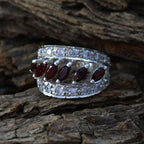 Garnet Hexa French 925 Sterling Silver Red Gemstone Versatile Abstract Ring Jewellery