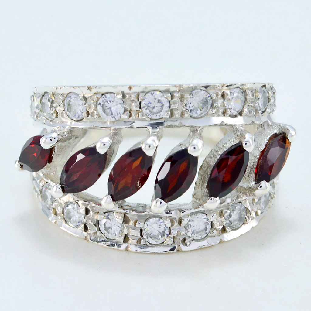 Garnet Hexa French 925 Sterling Silver Red Gemstone Versatile Abstract Ring Jewellery