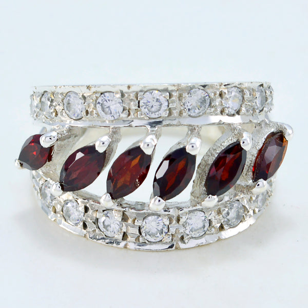 Garnet Hexa French 925 Sterling Silver Red Gemstone Versatile Abstract Ring Jewellery