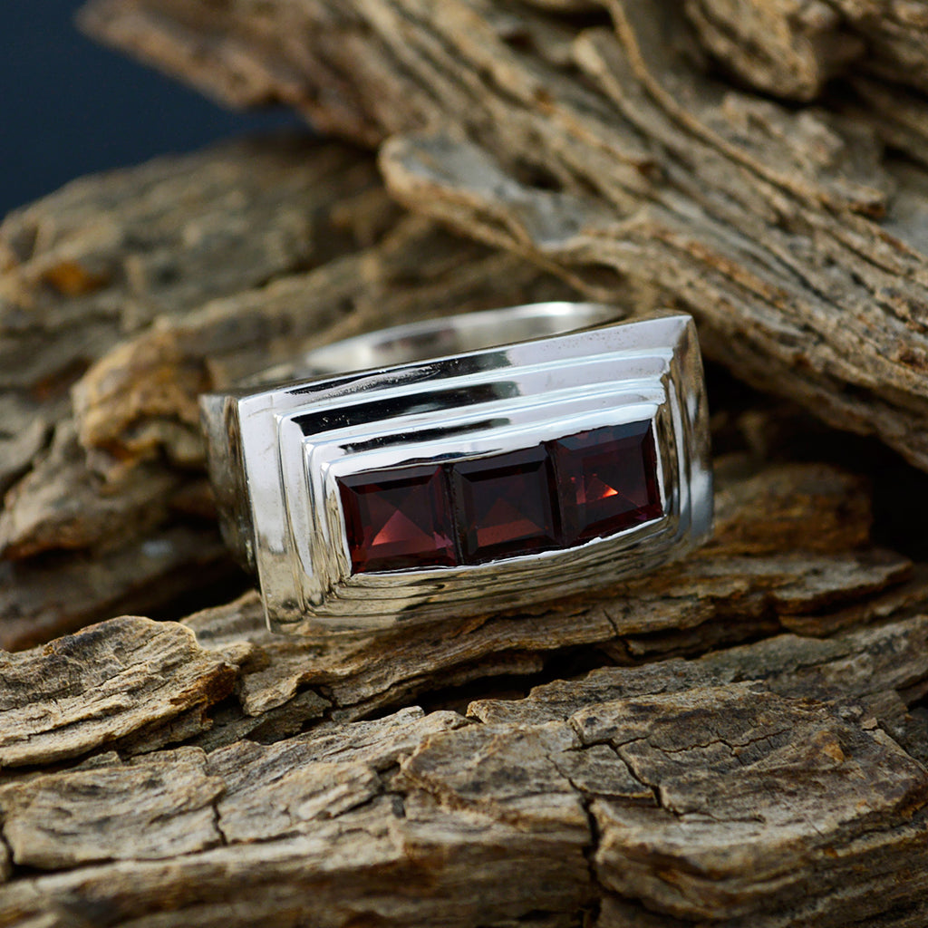 Garnet Trilogy German Silver Red Gemstones Statement Ethnic Ring Jewelry