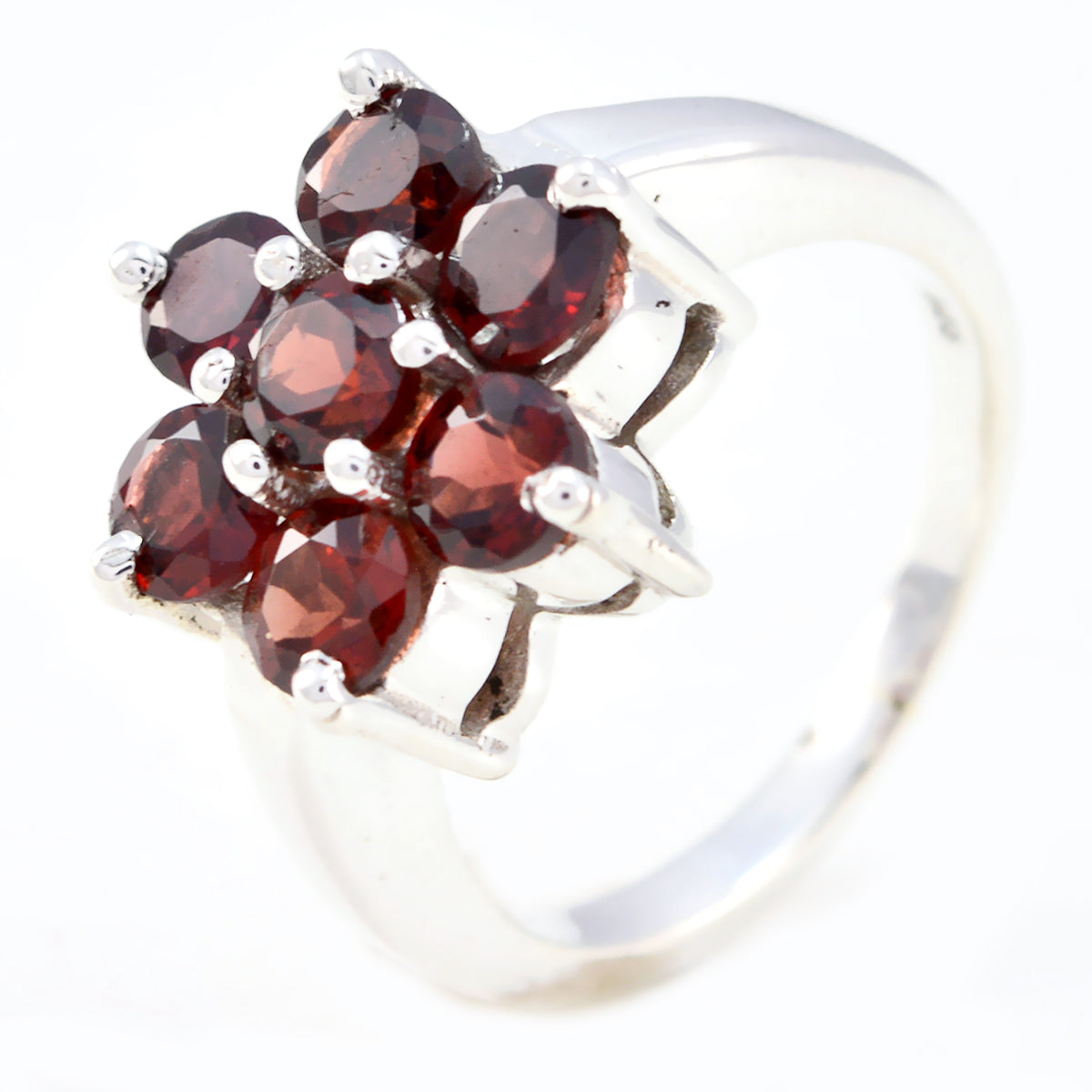 Anillo minimalista y lujoso de granate hepta marroquí, con piedras preciosas rojas y plateadas. Imagen secundaria del producto