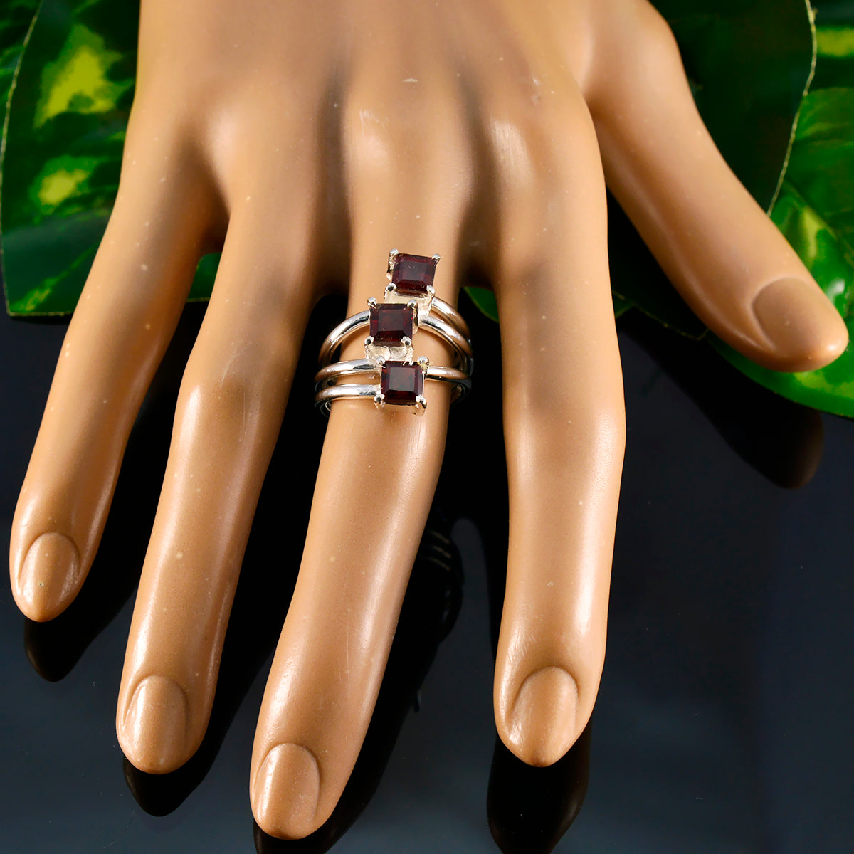 Garnet Trilogy Indian 925 Silver Red Gemstones Eye catching Trendy Ring Jewellery