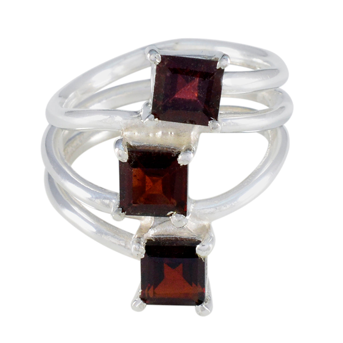 Garnet Trilogy Indian 925 Silver Red Gemstones Eye catching Trendy Ring Jewellery
