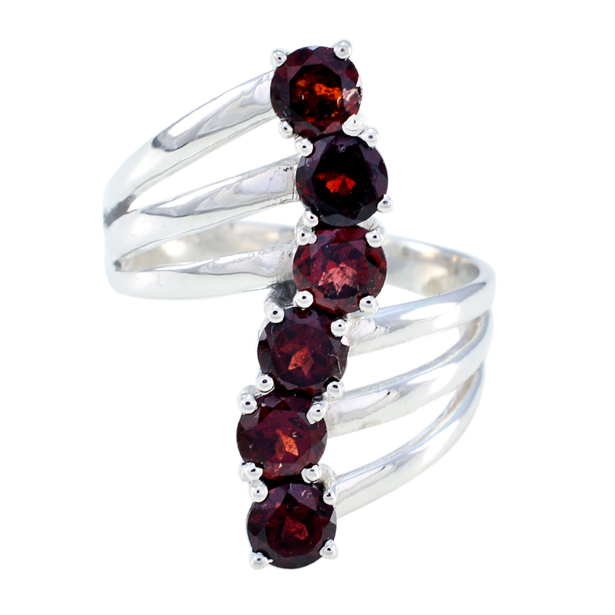 Garnet Hexa Egyptian 925 Sterling Silver Red Gemstones Eye catching Modern Ring Jewellery