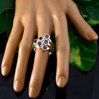 Garnet Hexa Italian 925 Sterling Silver Red Gemstone Statement Traditional Ring Jewellery