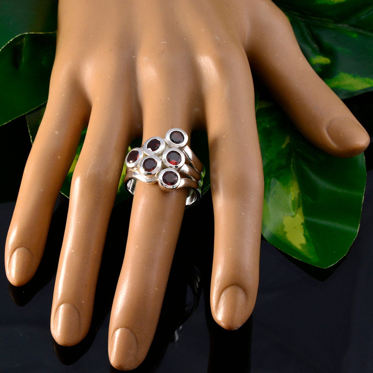 Garnet Hexa Italian 925 Sterling Silver Red Gemstone Statement Traditional Ring Jewellery