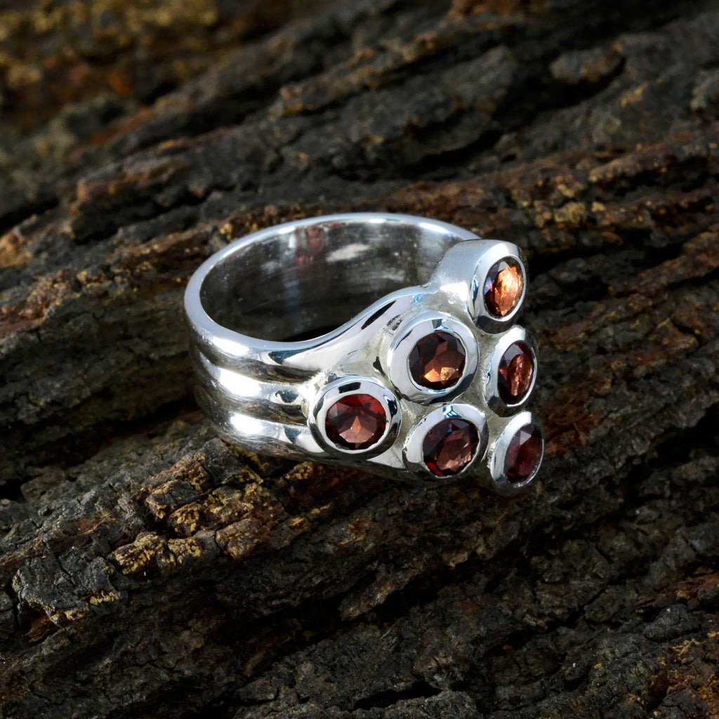 Garnet Hexa Italian 925 Sterling Silver Red Gemstone Statement Traditional Ring Jewellery