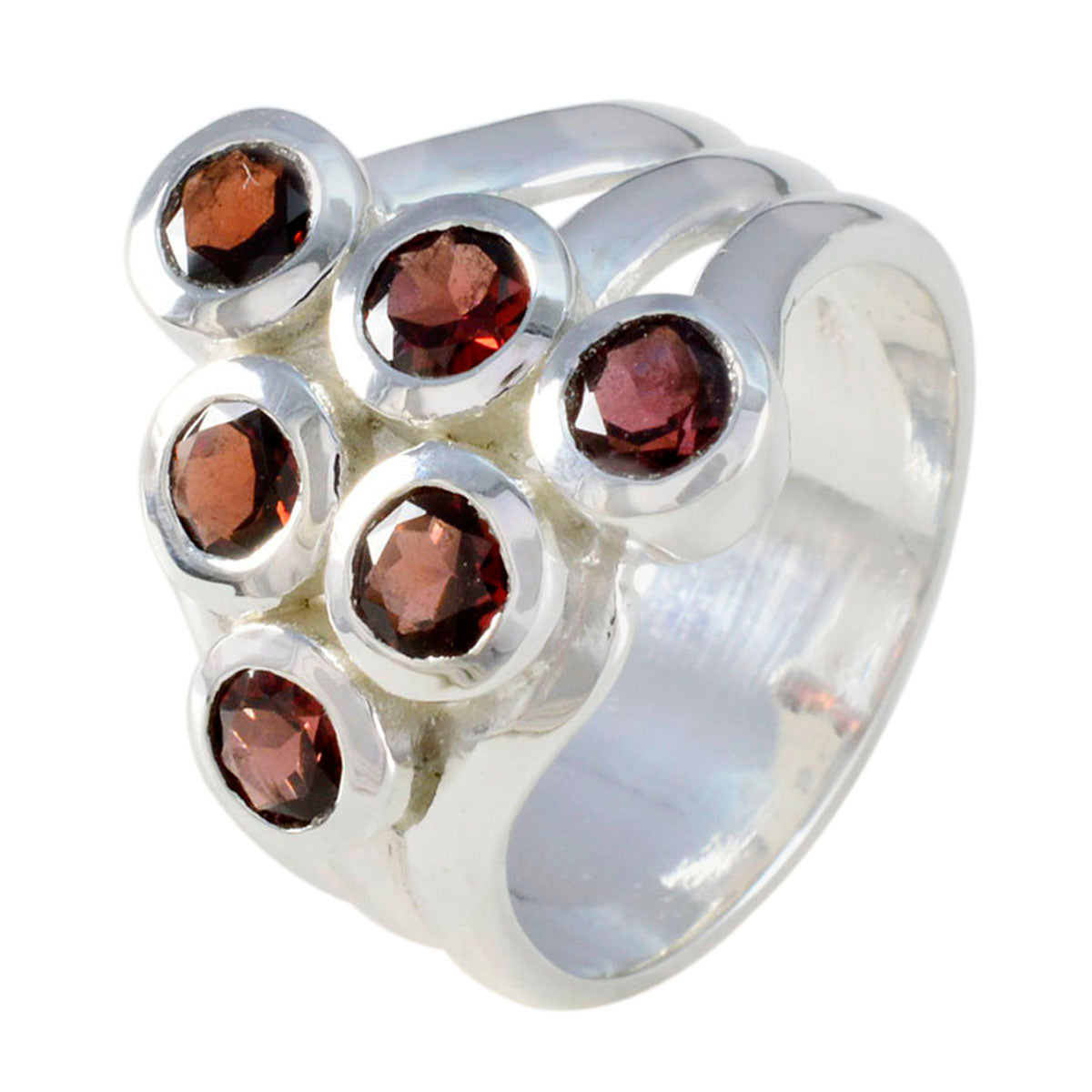 Bague traditionnelle en argent sterling 925 italien avec grenat hexagonal et pierres précieuses rouges Image secondaire du produit