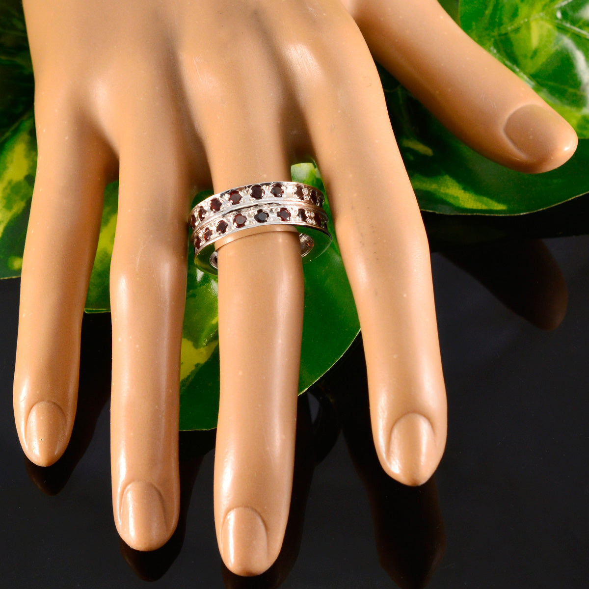 Garnet multiple Spanish Silver Red Gemstones Statement Eternity Band Jewelry