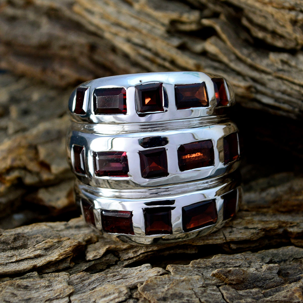 Garnet multiple Italian Silver Red Gemstones Chunky Cocktail Ring Jewellery