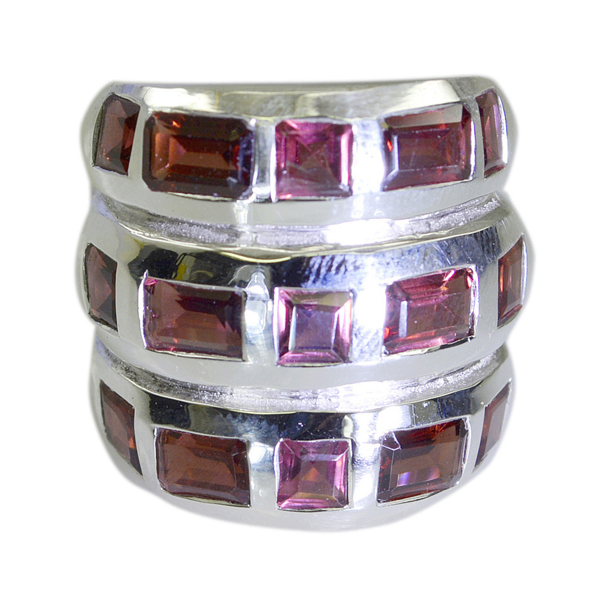 Garnet multiple Italian Silver Red Gemstones Chunky Cocktail Ring Jewellery