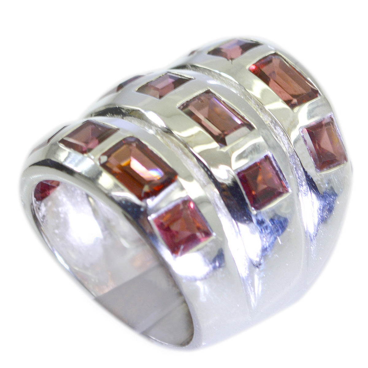 Garnet multiple Italian Silver Red Gemstones Chunky Cocktail Ring Jewellery
