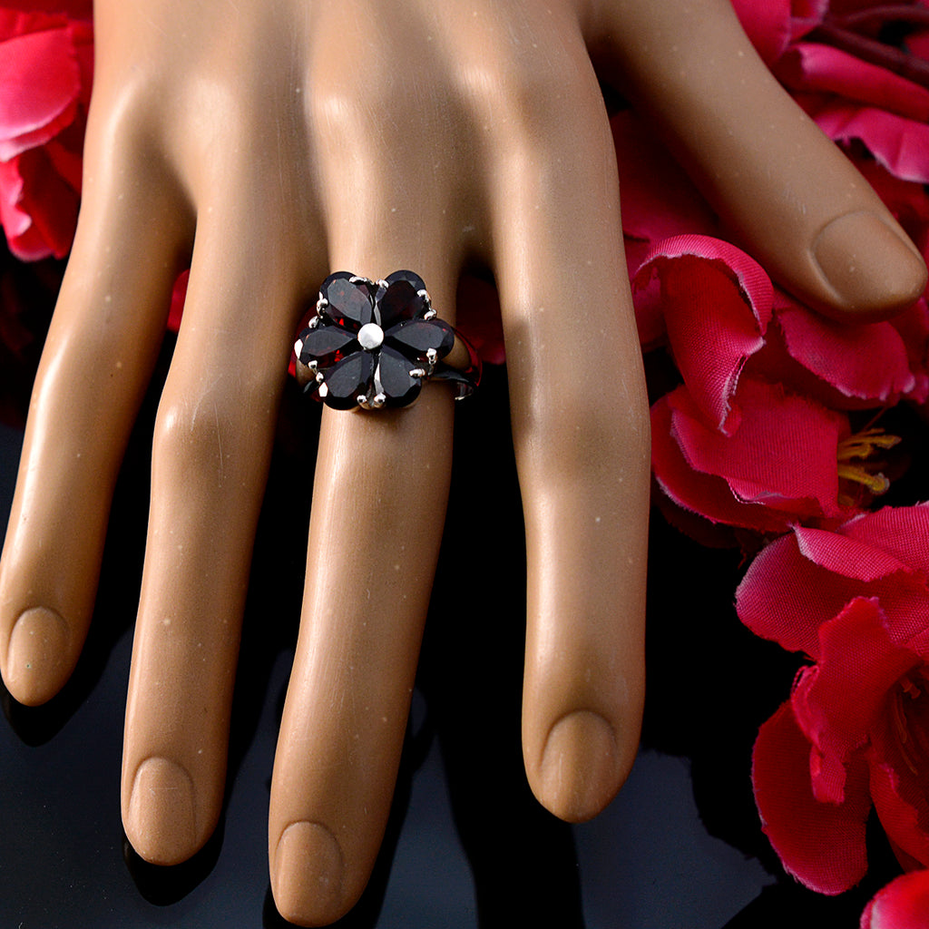 Garnet Hexa French Silver Red Gemstone Minimal Sophisticated Ring Jewelry