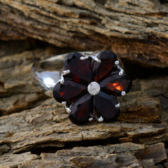 Garnet Hexa French Silver Red Gemstone Minimal Sophisticated Ring Jewelry