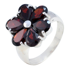 Garnet Hexa French Silver Red Gemstone Minimal Sophisticated Ring Jewelry