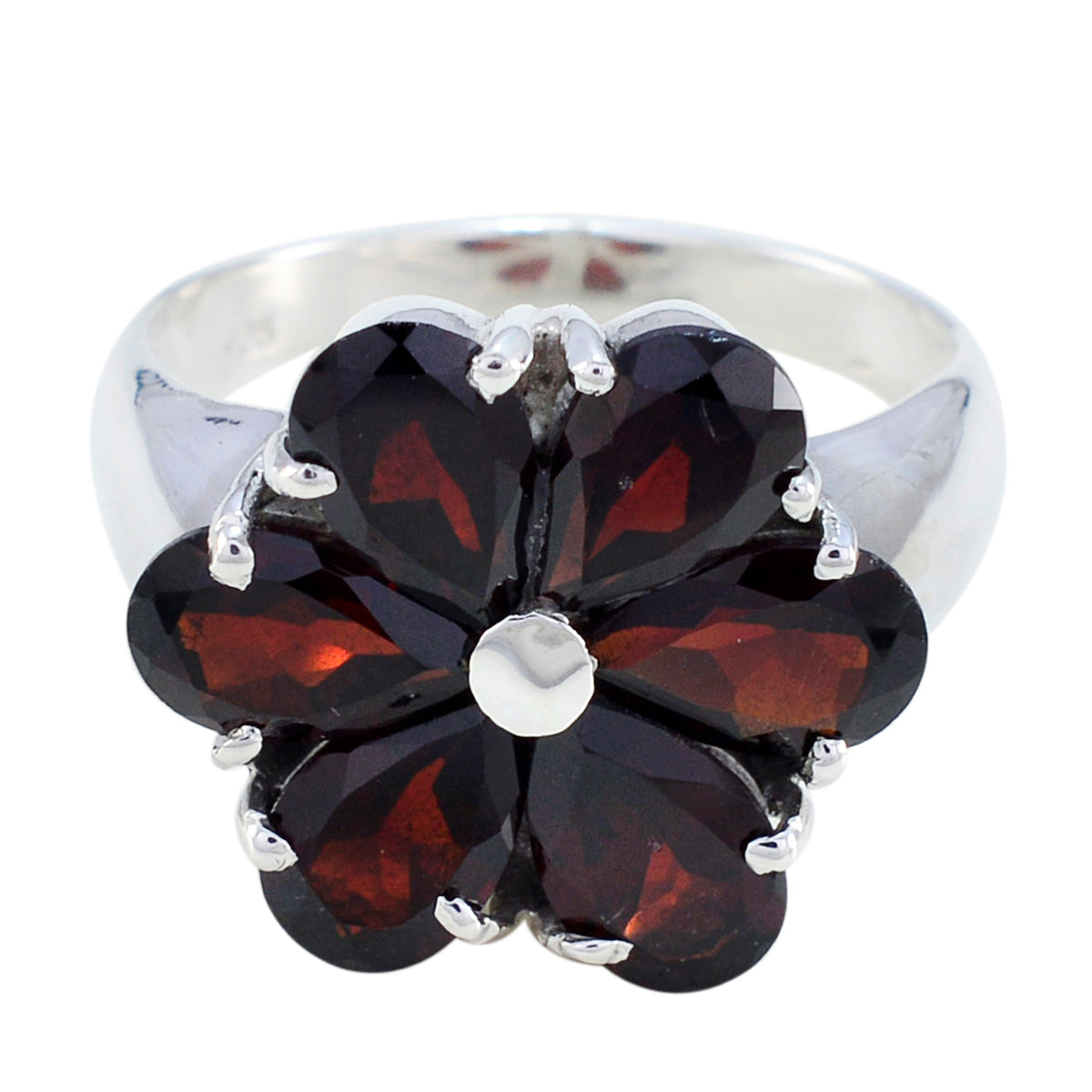 Garnet Hexa French Silver Red Gemstone Minimal Sophisticated Ring Jewelry