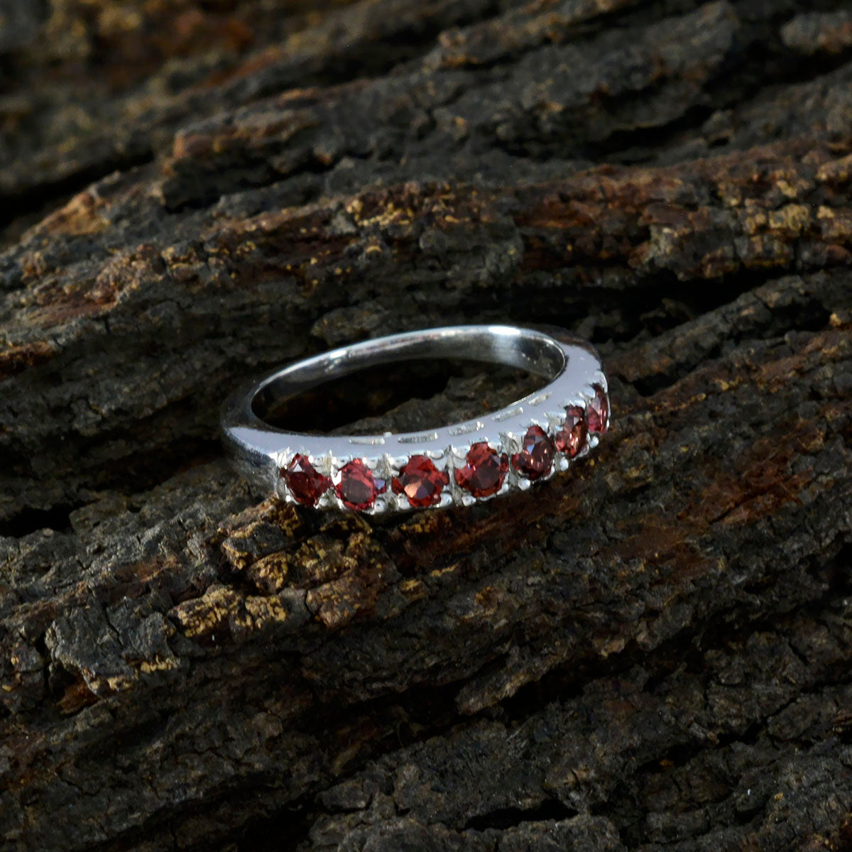 Garnet multiple Russian 925 Silver Red Gemstone Featherlight Retro Band Jewelry