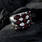Garnet Navratna German 925 Sterling Silver Red Gemstones Statement Heritage Ring Jewelry