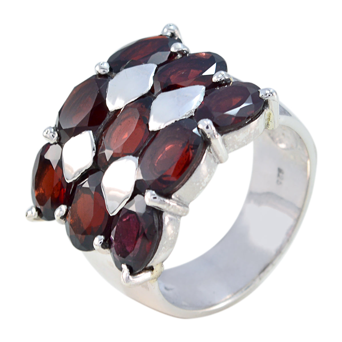Garnet Navratna German 925 Sterling Silver Red Gemstones Statement Heritage Ring Jewelry Hoofdafbeelding
