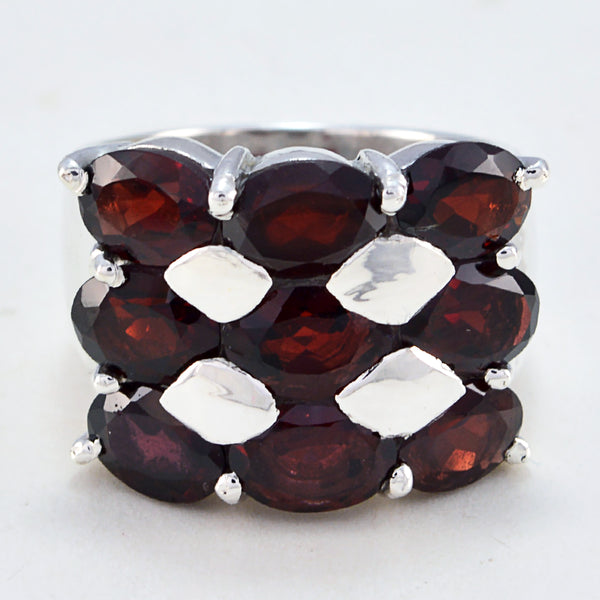 Garnet Navratna German 925 Sterling Silver Red Gemstones Statement Heritage Ring Jewelry