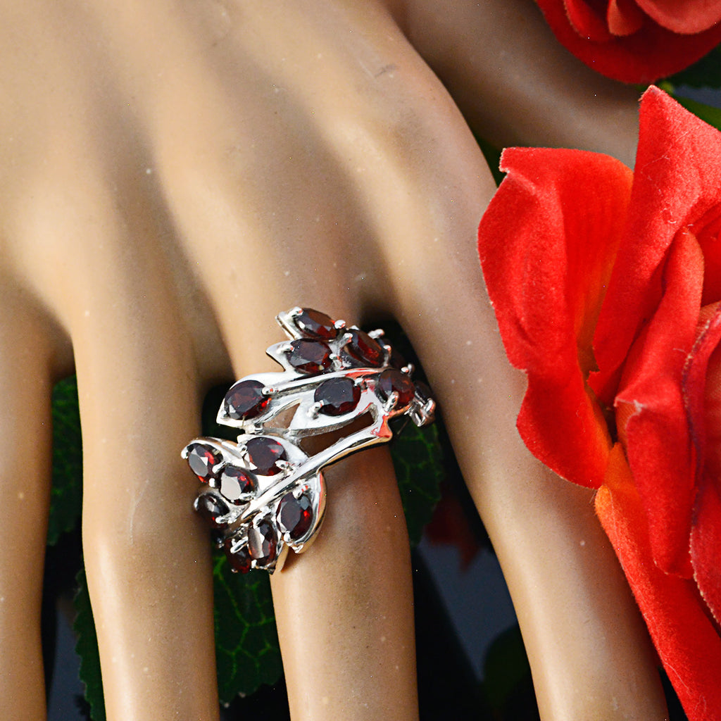 Garnet multiple Moroccan 92.5 Silver Red Gems Eye catching Modern Ring Jewelry