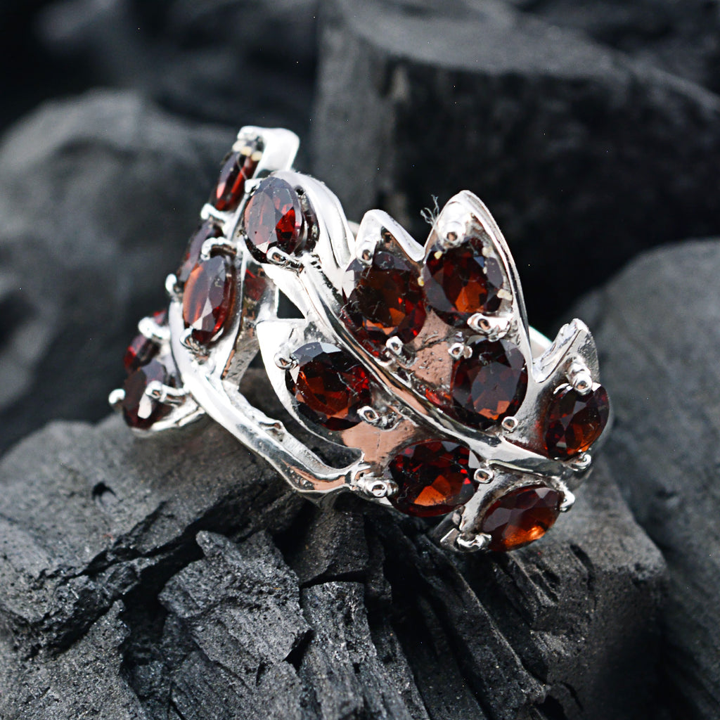 Garnet multiple Moroccan 92.5 Silver Red Gems Eye catching Modern Ring Jewelry