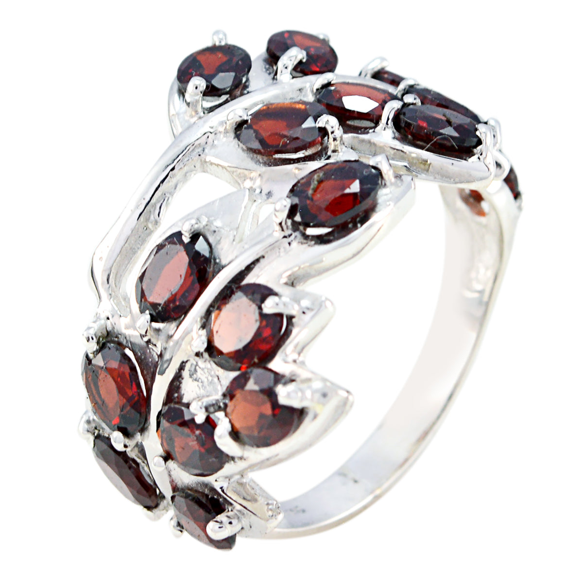 Garnet multiple Moroccan 92.5 Silver Red Gems Eye catching Modern Ring Jewelry
