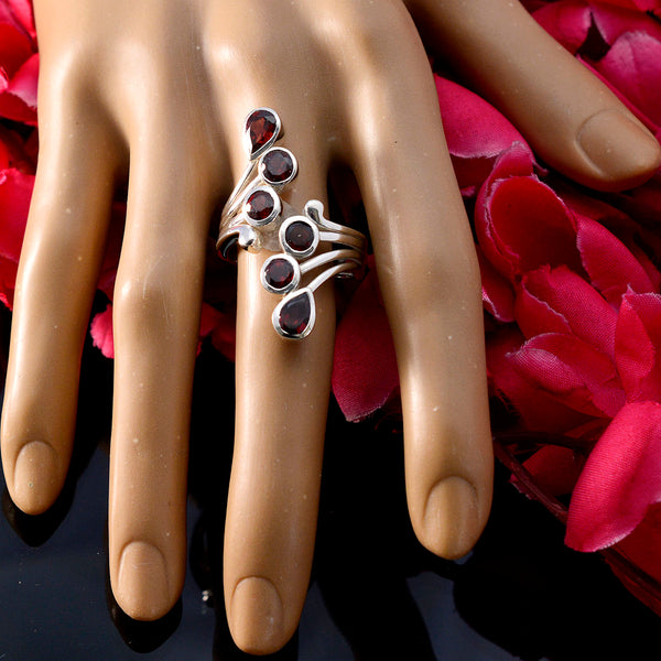 Garnet Hexa French 925 Sterling Silver Red Gemstone Versatile Trendy Ring Jewelry
