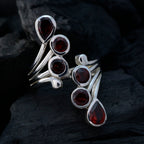 Garnet Hexa French 925 Sterling Silver Red Gemstone Versatile Trendy Ring Jewelry