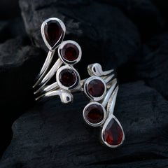 Garnet Hexa French 925 Sterling Silver Red Gemstone Versatile Trendy Ring Jewelry