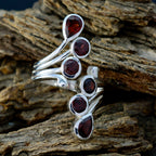 Garnet Hexa French 925 Sterling Silver Red Gemstone Versatile Trendy Ring Jewelry