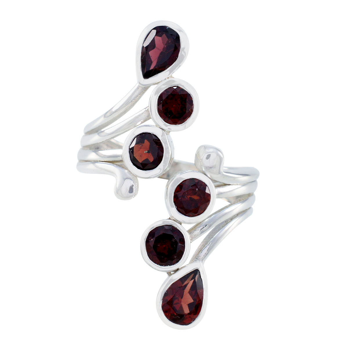 Garnet Hexa French 925 Sterling Silver Red Gemstone Versatile Trendy Ring Jewelry
