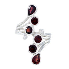 Garnet Hexa French 925 Sterling Silver Red Gemstone Versatile Trendy Ring Jewelry