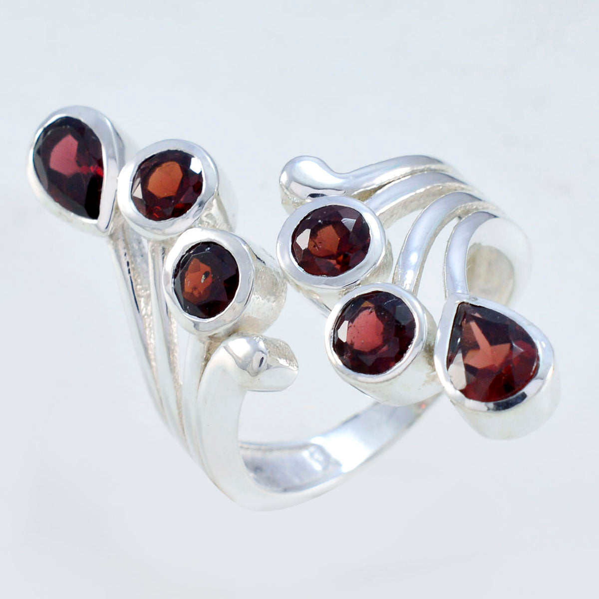 Garnet Hexa French 925 Sterling Silver Red Gemstone Versatile Trendy Ring Jewelry