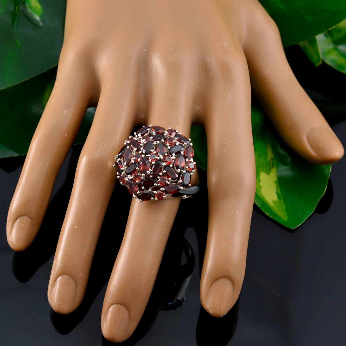 Garnet multiple French 925 Sterling Silver Red Gems Statement Heritage Ring Jewellery