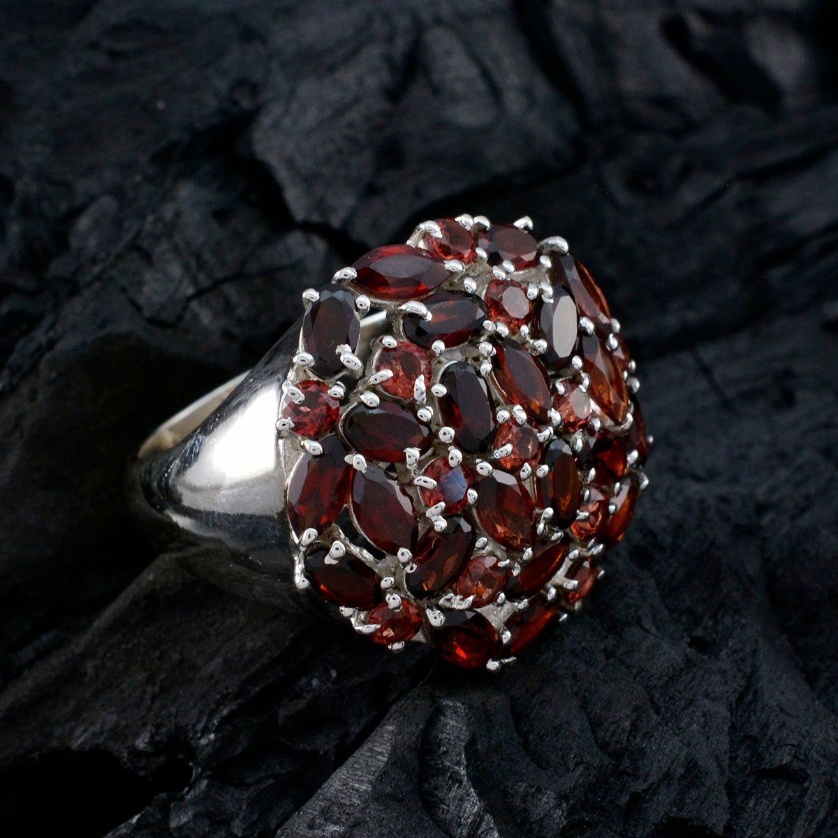 Garnet multiple French 925 Sterling Silver Red Gems Statement Heritage Ring Jewellery